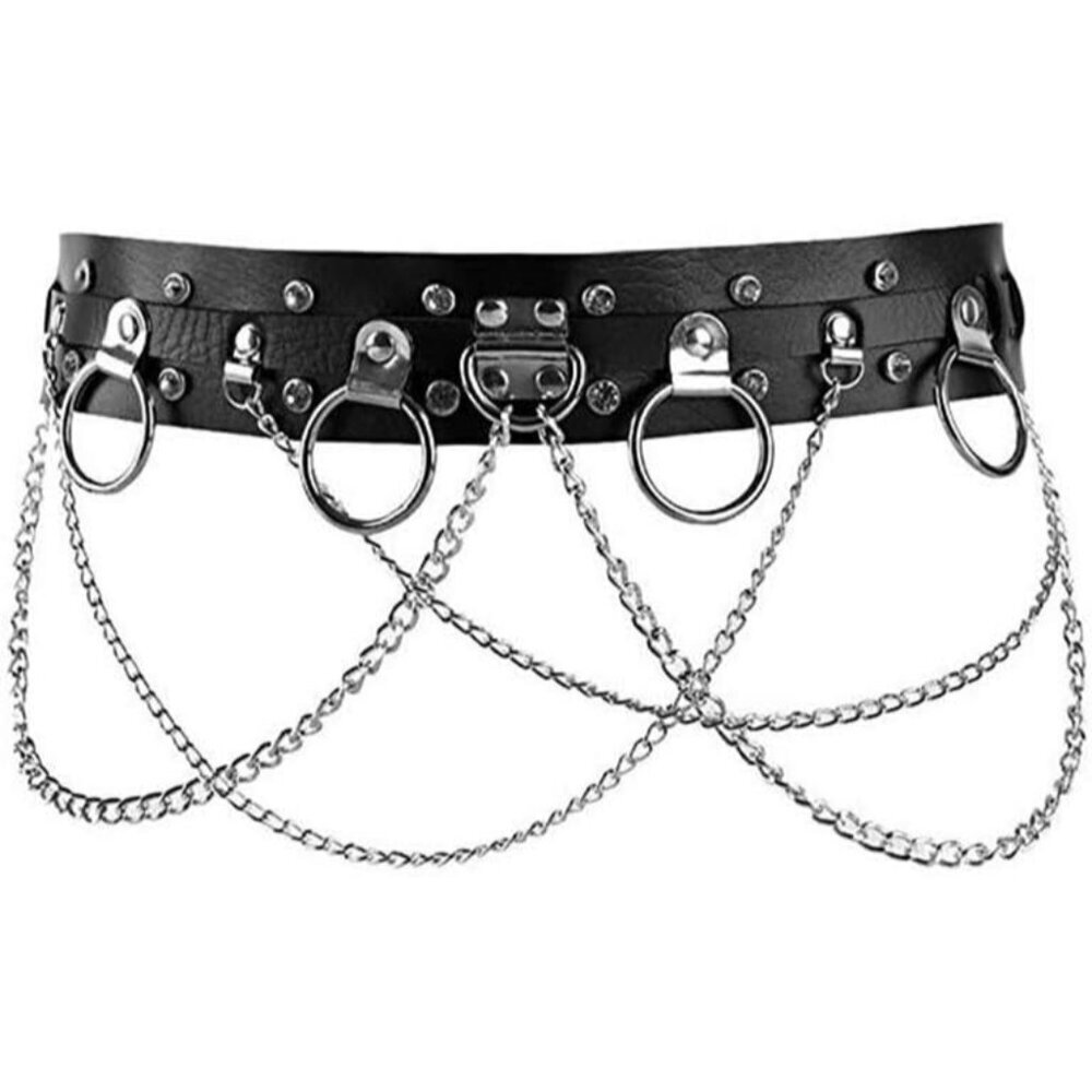 Women's Gothic Punk Leather Waist Chain Body Chain Adjustable - Picture 5 of 7